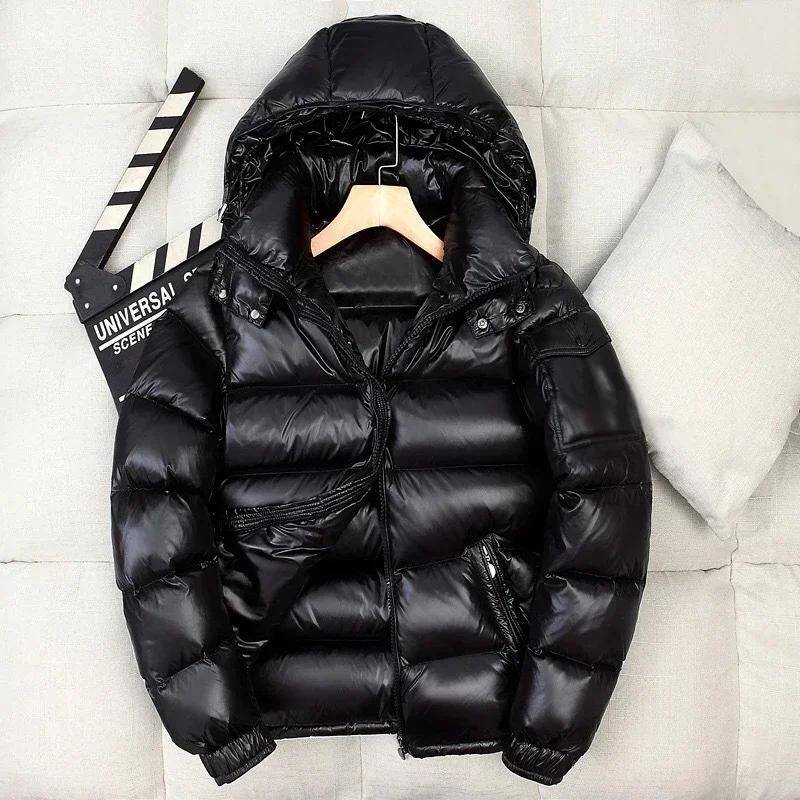 Winter Herren glänzende Pufferjacken mit Kapuze lässig weiße Entendaunenjacken männlich Outdoor winddichte warme Jacken L schwarz von Joom DACH