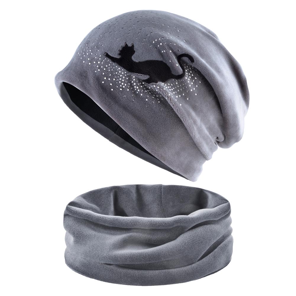 Winter Hut Schal Sets für Frauen schöne Strass Katze Mützen Set Mädchen warme Hüte und Schal 55-59cm von Joom DACH