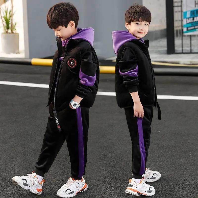 Winter JUNGEN Trainingsanzug Herbst Teenager Kleidung Tiger Samt Jacke + Hoodie + Hose Kinder Kinder 140 violett von Joom DACH