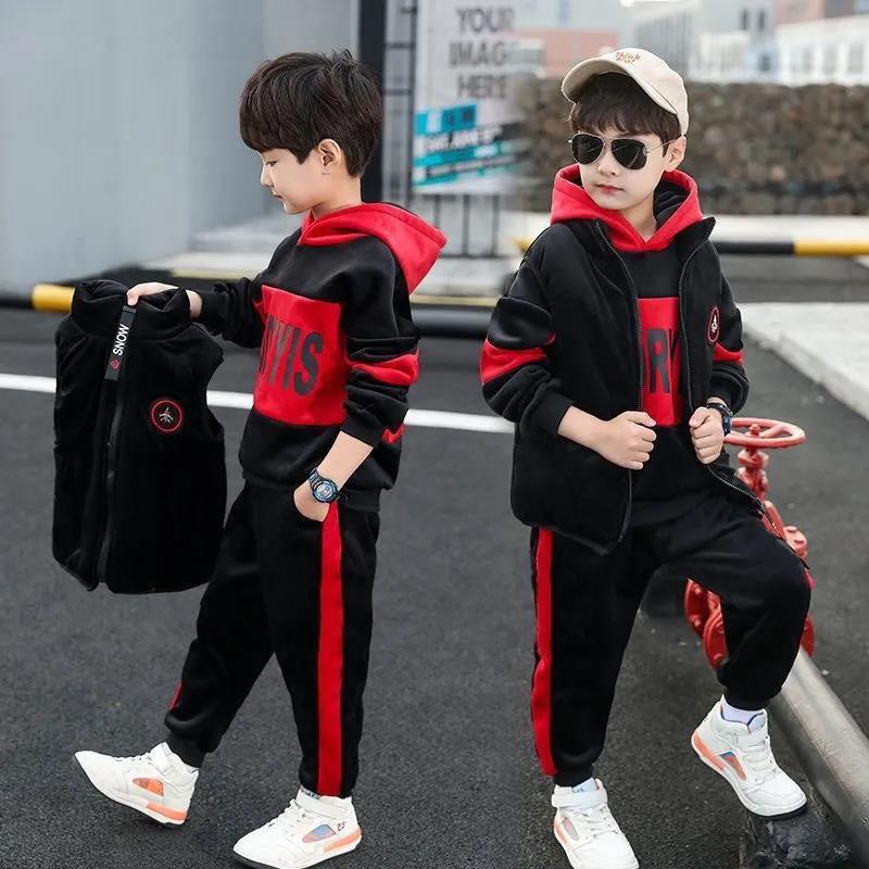 Winter JUNGEN Trainingsanzug Herbst Teenager Kleidung Tiger Samt Jacke + Hoodie + Hose Kinder Kinder 150 rot von Joom DACH