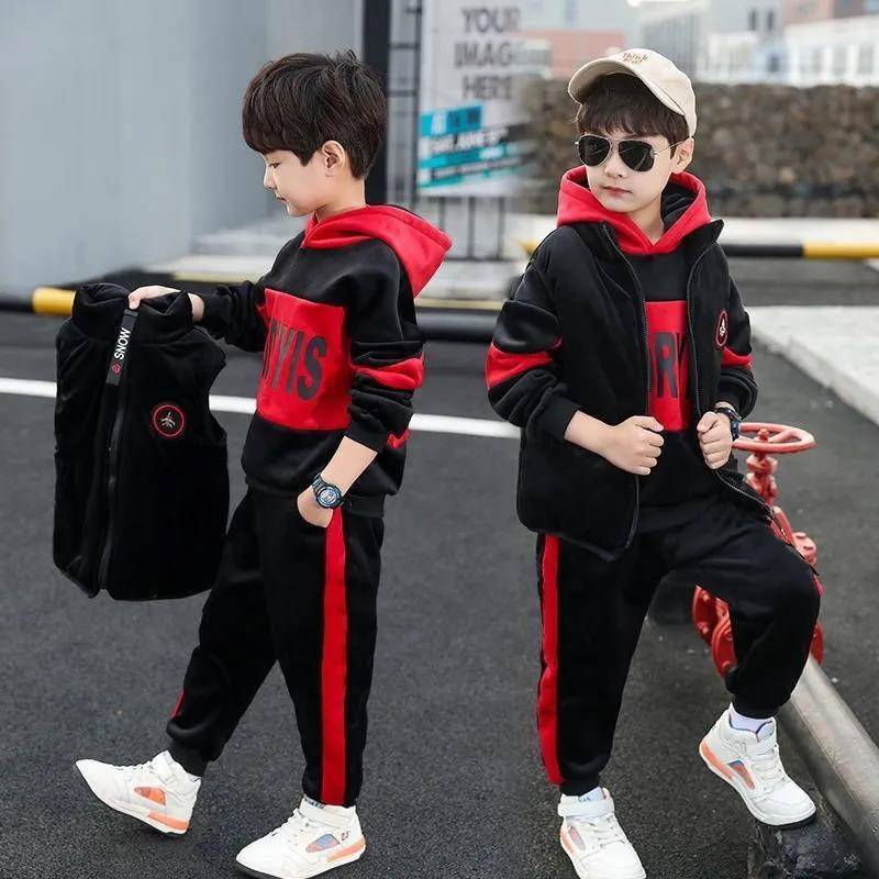 Winter JUNGEN Trainingsanzug Herbst Teenager Kleidung Tiger Samt Jacke + Hoodie + Hose Kinder Kinder 150 rot von Joom DACH