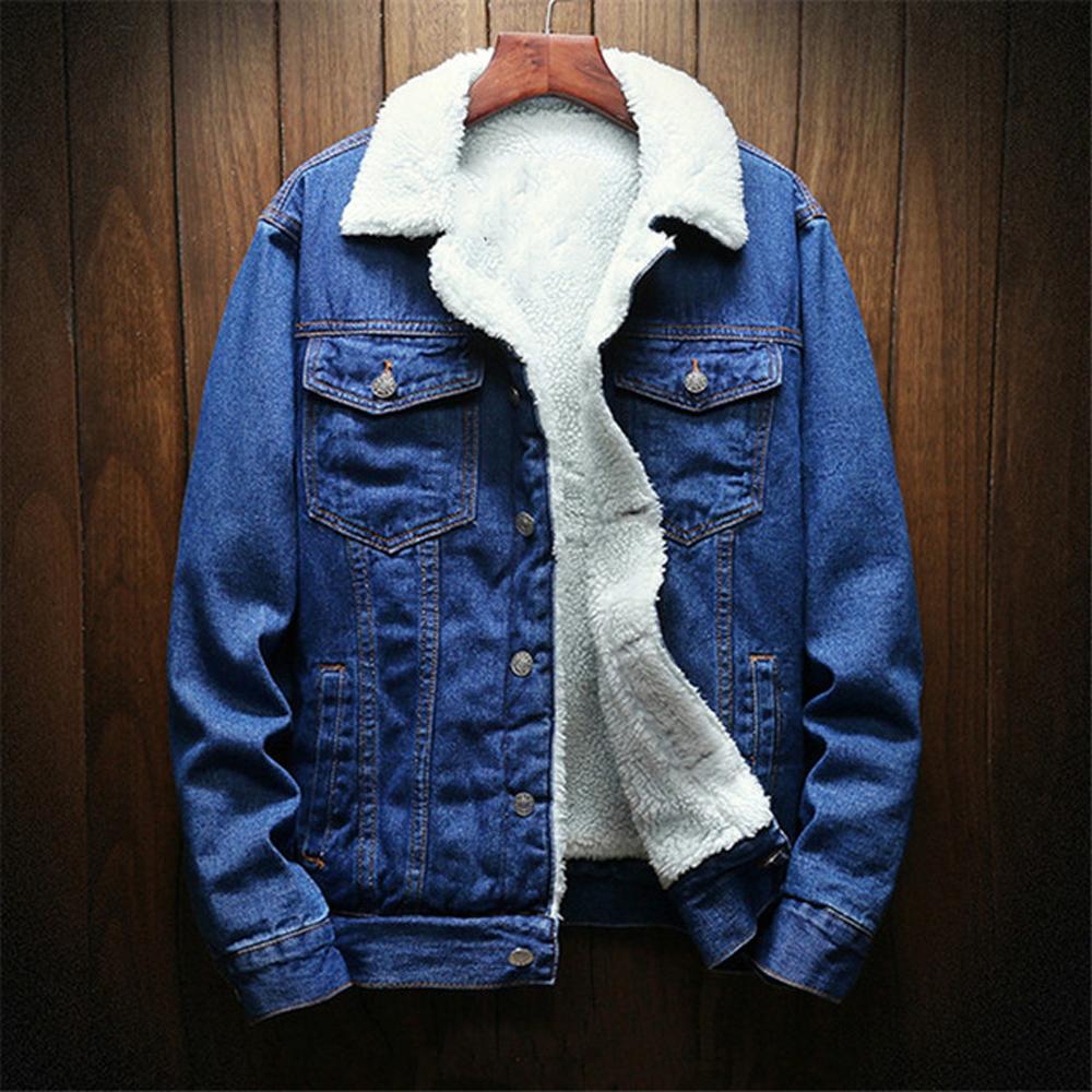Winter Jean Jacken Männer Warme Denim Mäntel Mode Cowboy Oberbekleidung Männer Liner Dickere Fleece Denim Jacke Schwarz Blau XL navy blau von Joom DACH
