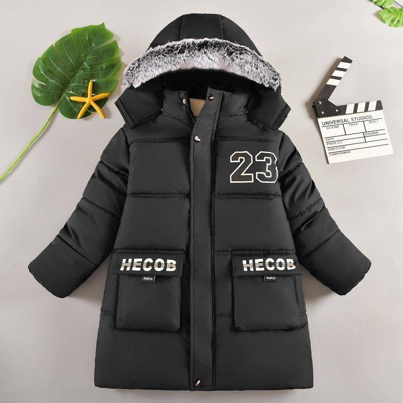 Winter Jungen Verdickte Baumwolljacke Kinder Kapuzen Warme Jacken Übermantel Plus Samt Oberbekleidung Kinderkleidung 6-12 Jahre 130 schwarz von Joom DACH
