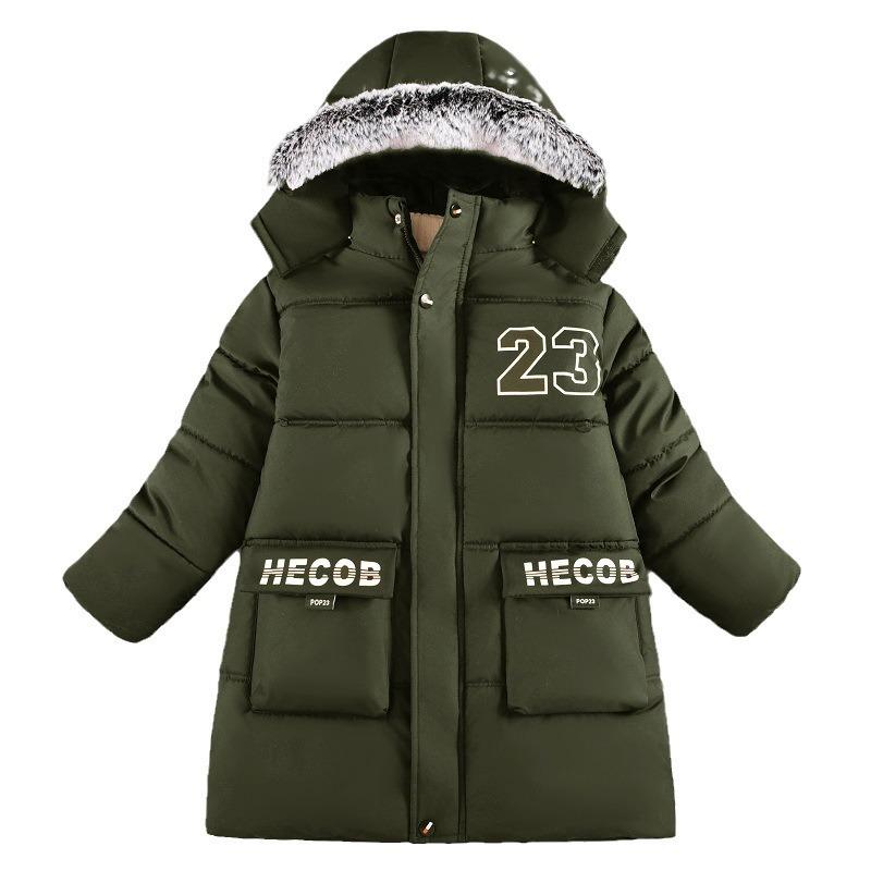 Winter Jungen Verdickte Baumwolljacke Kinder Kapuzen Warme Jacken Übermantel Plus Samt Oberbekleidung Kinderkleidung 6-12 Jahre 150 dunkelgrüne von Joom DACH