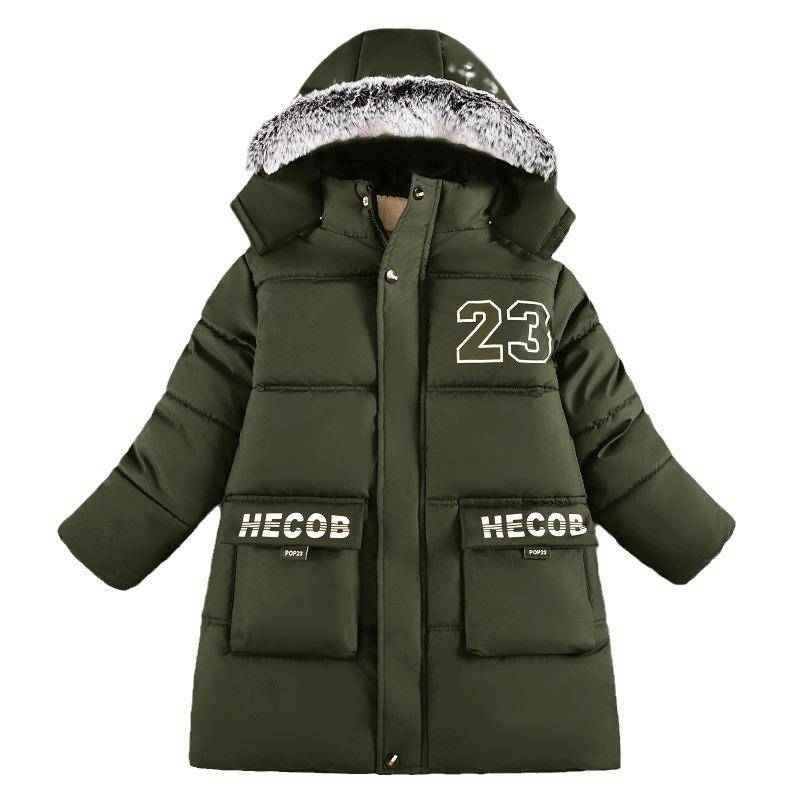 Winter Jungen Verdickte Baumwolljacke Kinder Kapuzen Warme Jacken Übermantel Plus Samt Oberbekleidung Kinderkleidung 6-12 Jahre 150 dunkelgrüne von Joom DACH