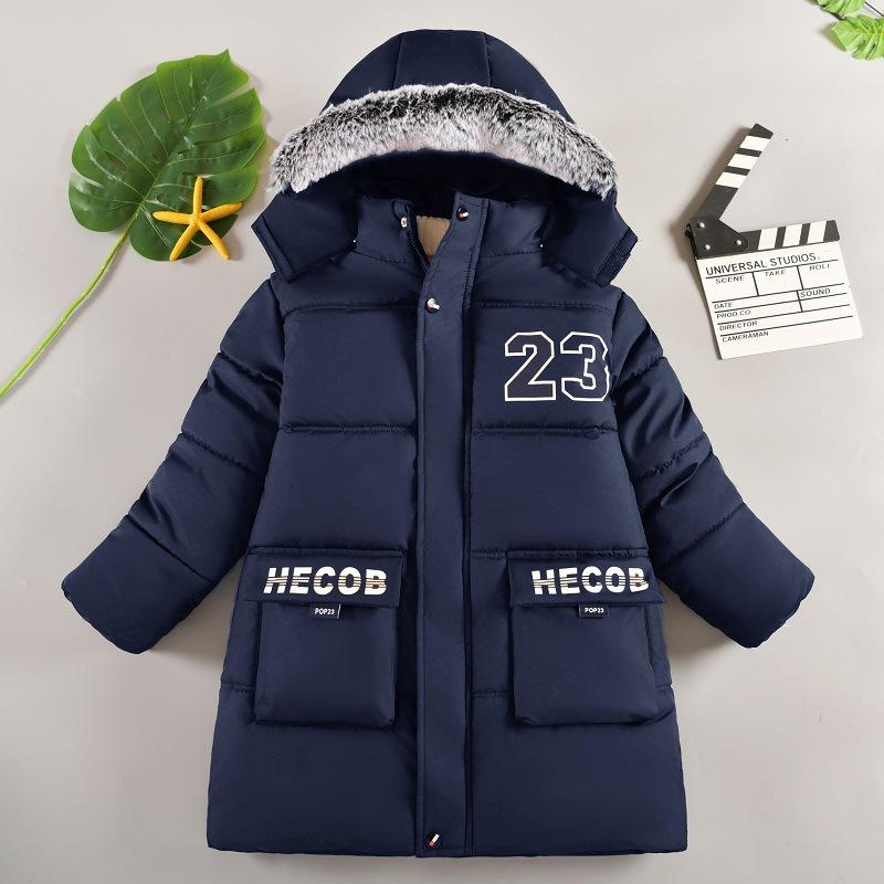Winter Jungen Verdickte Baumwolljacke Kinder Kapuzen Warme Jacken Übermantel Plus Samt Oberbekleidung Kinderkleidung 6-12 Jahre 160 navy blau von Joom DACH