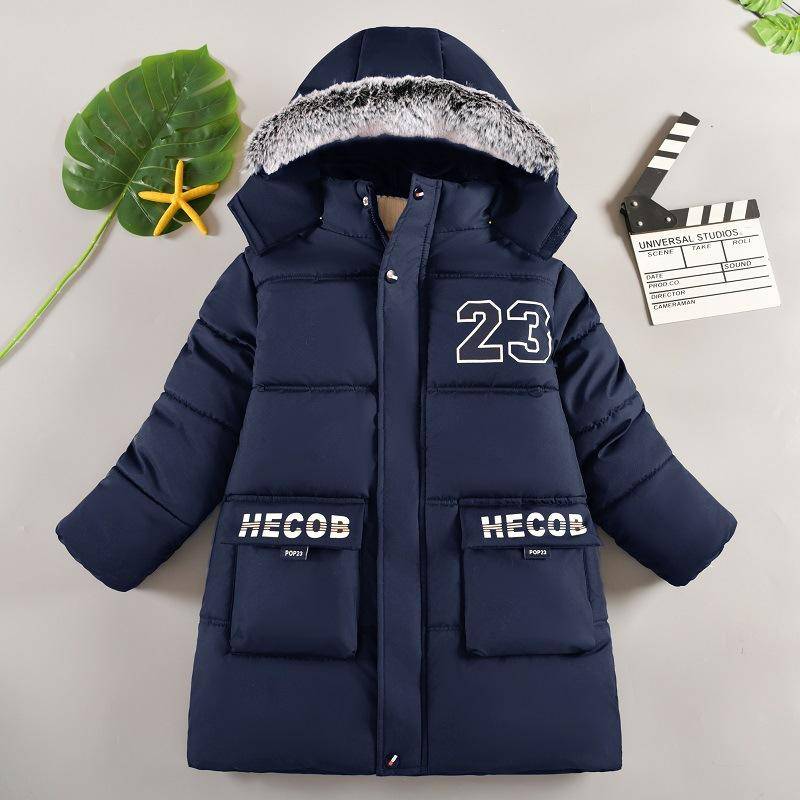 Winter Jungen Verdickte Baumwolljacke Kinder Kapuzen Warme Jacken Übermantel Plus Samt Oberbekleidung Kinderkleidung 6-12 Jahre 160 navy blau von Joom DACH