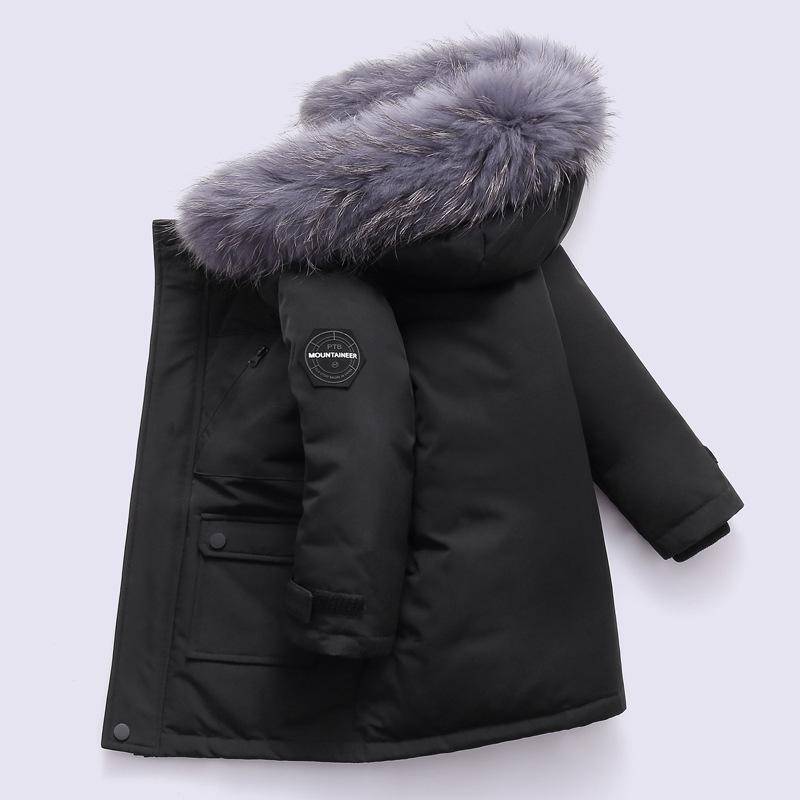 Winter Jungen Weiße Daunenjacke Mantel Baby Pelzkragen Mit Kapuze Baumwolle Verdicken Warme Einfarbige Jacke Für Kinder Oberbekleidung Kinderkleidung 120cm schwarz von Joom DACH