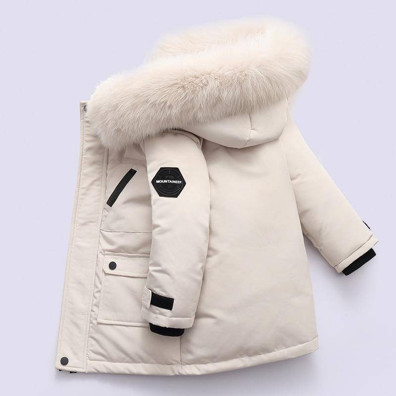 Winter Jungen Weiße Daunenjacke Mantel Baby Pelzkragen Mit Kapuze Baumwolle Verdicken Warme Einfarbige Jacke Für Kinder Oberbekleidung Kinderkleidung 120cm weiß von Joom DACH