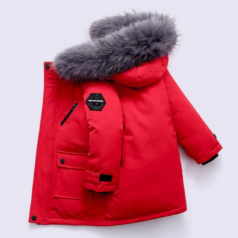Winter Jungen Weiße Daunenjacke Mantel Baby Pelzkragen Mit Kapuze Baumwolle Verdicken Warme Einfarbige Jacke Für Kinder Oberbekleidung Kinderkleidung 140cm rot von Joom DACH