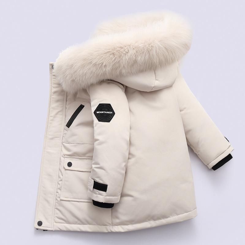 Winter Jungen Weiße Daunenjacke Mantel Baby Pelzkragen Mit Kapuze Baumwolle Verdicken Warme Einfarbige Jacke Für Kinder Oberbekleidung Kinderkleidung 150cm weiß von Joom DACH