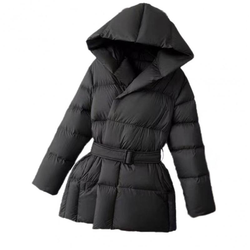Winter Kapuzen Damen Daunenjacken Warme Lässige Schnürjacke Pufferjacke Gürtel Elegante Parka Übermantel S von Joom DACH