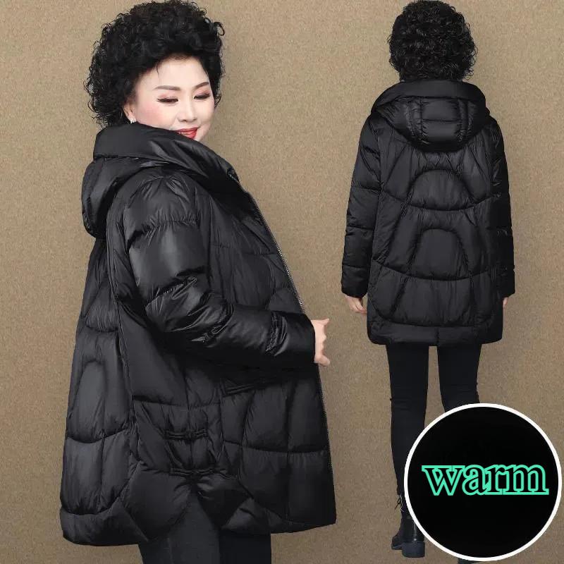 Winter Kapuzenparka Daunenjacke für Damen Locker Dick Warm Taschen Pufferjacke Damen Lang Federn Oberbekleidung XXXXXL schwarz von Joom DACH