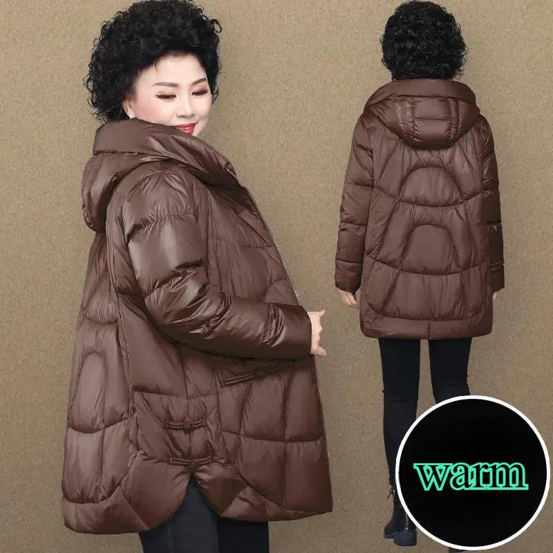 Winter Kapuzenparka Daunenjacke für Damen Locker Dick Warm Taschen Pufferjacke Damen Lang Federn Oberbekleidung XXXXXL kaffeebraun von Joom DACH