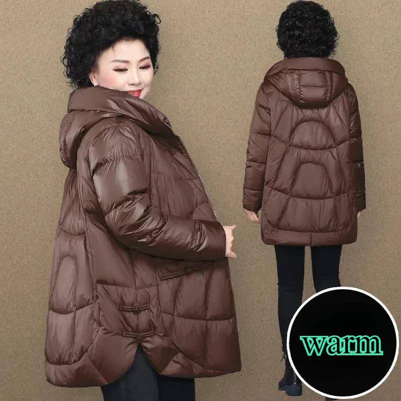 Winter Kapuzenparka Daunenjacke für Damen Locker Dick Warm Taschen Pufferjacke Damen Lang Federn Oberbekleidung XXXXXL kaffeebraun von Joom DACH