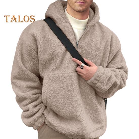 Winter-Kapuzenpullover für Herren mit großer Fronttasche, doppelseitiger Flanell-Kragen mit halbem Reißverschluss, lockeres Thermo-Oberteil mit langen Ärmeln und elastischen Bündchen, lässiger Hoodie für den Alltag 2XL braun von Joom DACH