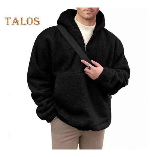 Winter-Kapuzenpullover für Herren mit großer Fronttasche, doppelseitiger Flanell-Kragen mit halbem Reißverschluss, lockeres Thermo-Oberteil mit langen Ärmeln und elastischen Bündchen, lässiger Hoodie für den Alltag 2XL schwarz von Joom DACH