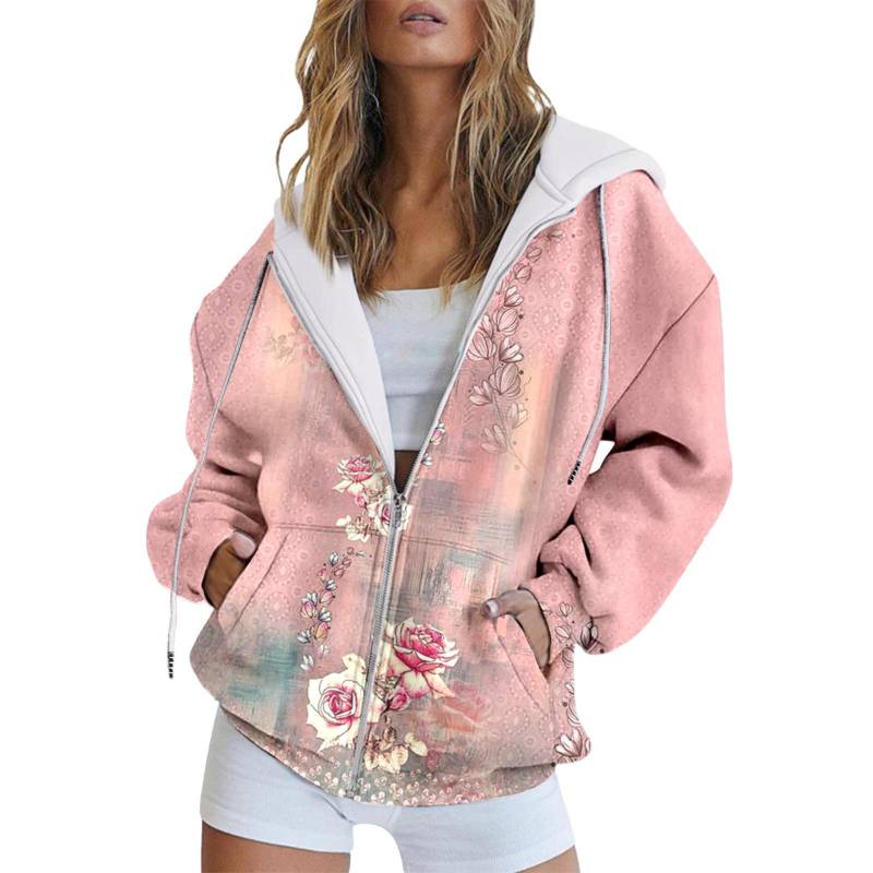 Winter-Kapuzenpullover mit Aufdruck, Sportbekleidung für Damen, Reißverschluss, 3D-Tasche, Hoodies, Herbst-Damenbekleidung 4XL von Joom DACH