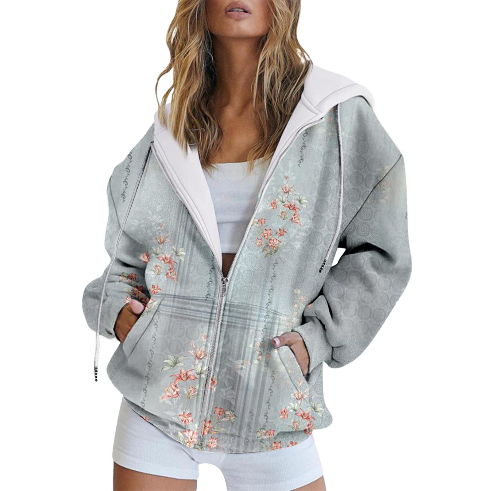 Winter-Kapuzenpullover mit Aufdruck, Sportbekleidung für Damen, Reißverschluss, 3D-Tasche, Hoodies, Herbst-Damenbekleidung 4XL von Joom DACH