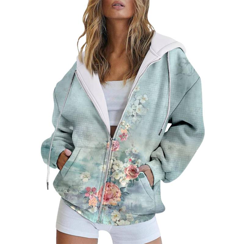 Winter-Kapuzenpullover mit Aufdruck, Sportbekleidung für Damen, Reißverschluss, 3D-Tasche, Hoodies, Herbst-Damenbekleidung 4XL von Joom DACH