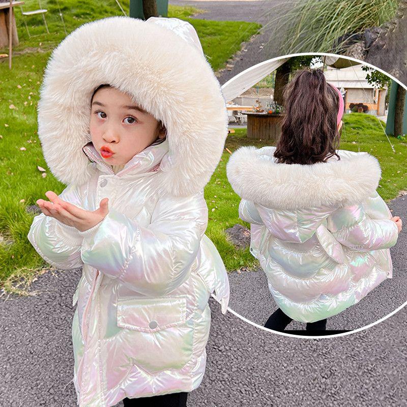 Winter Kinder Glänzende Jacken Mädchen Warme Mäntel Kinder Schneeanzug Kinder Dicke Kapuzenoberbekleidung Teenager Baumwollkleidung Parkas 130 weiß von Joom DACH