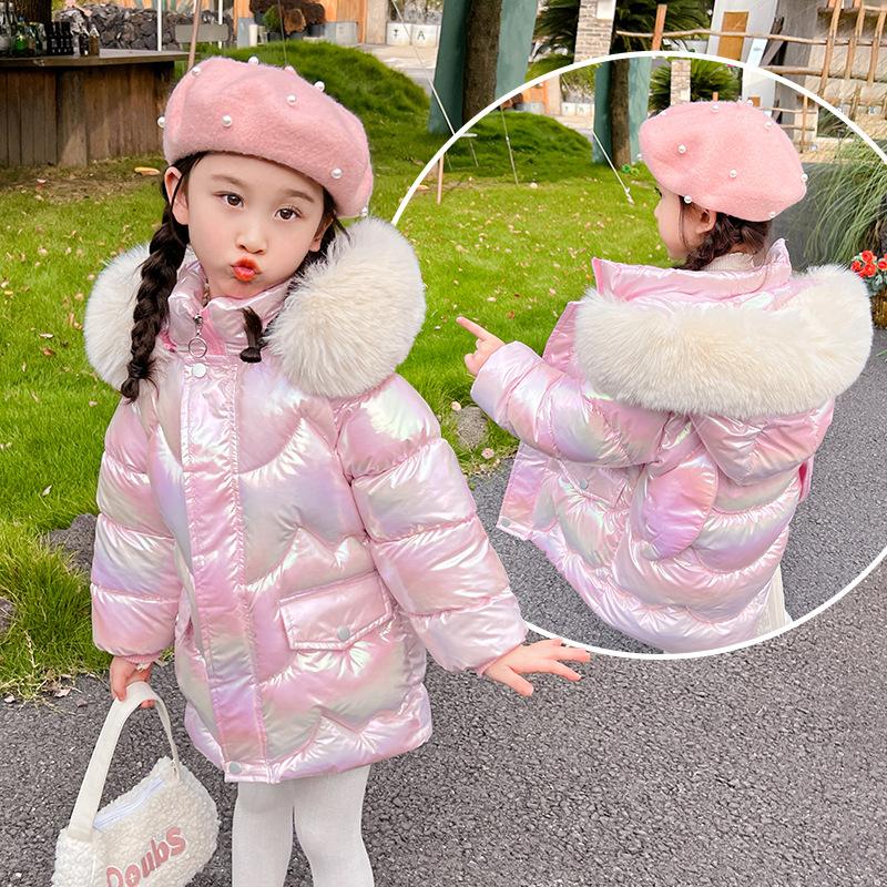 Winter Kinder Glänzende Jacken Mädchen Warme Mäntel Kinder Schneeanzug Kinder Dicke Kapuzenoberbekleidung Teenager Baumwollkleidung Parkas 140 rosa von Joom DACH