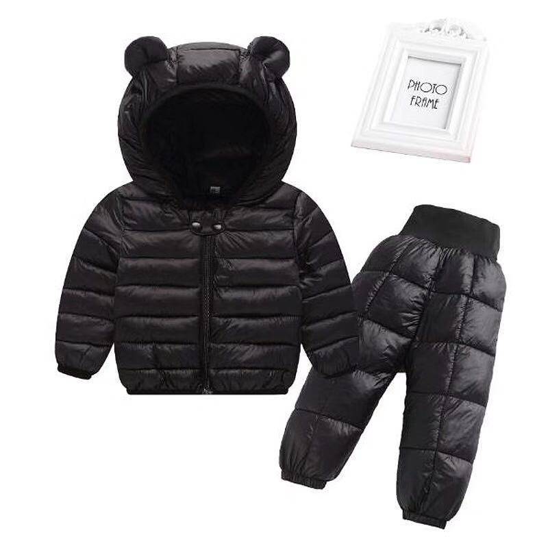 Winter Kinder Kleidung Sets Baby Jungen Warme Mit Kapuze Unten Jacken Hosen Kleidung Sets Baby Mädchen Jungen Schneeanzug Mäntel 110cm schwarz von Joom DACH