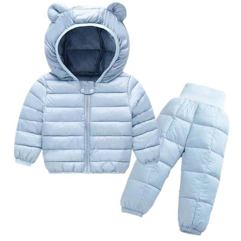 Winter Kinder Kleidung Sets Baby Jungen Warme Mit Kapuze Unten Jacken Hosen Kleidung Sets Baby Mädchen Jungen Schneeanzug Mäntel 120cm blau von Joom DACH