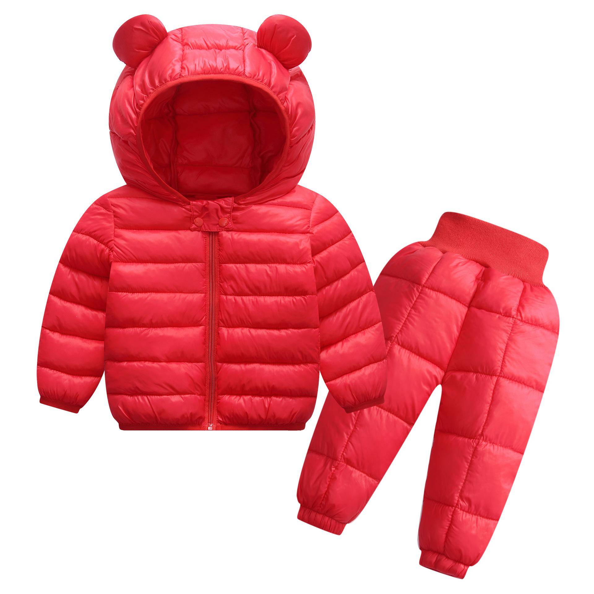 Winter Kinder Kleidung Sets Baby Jungen Warme Mit Kapuze Unten Jacken Hosen Kleidung Sets Baby Mädchen Jungen Schneeanzug Mäntel 80cm rot von Joom DACH