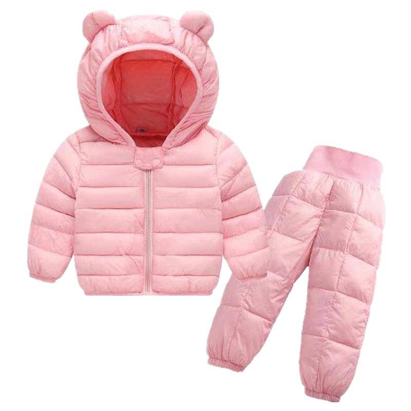 Winter Kinder Kleidung Sets Baby Jungen Warme Mit Kapuze Unten Jacken Hosen Kleidung Sets Baby Mädchen Jungen Schneeanzug Mäntel 90cm rosa von Joom DACH