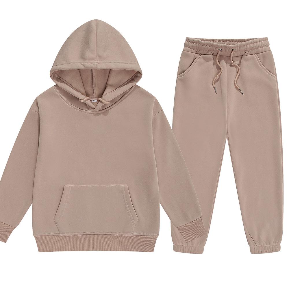 Winter Kinder Mit Kapuze Trainingsanzug Jungen Mädchen Kleidung Anzug Solide Plüsch Sweatershirt und Hosen 110 beige von Joom DACH