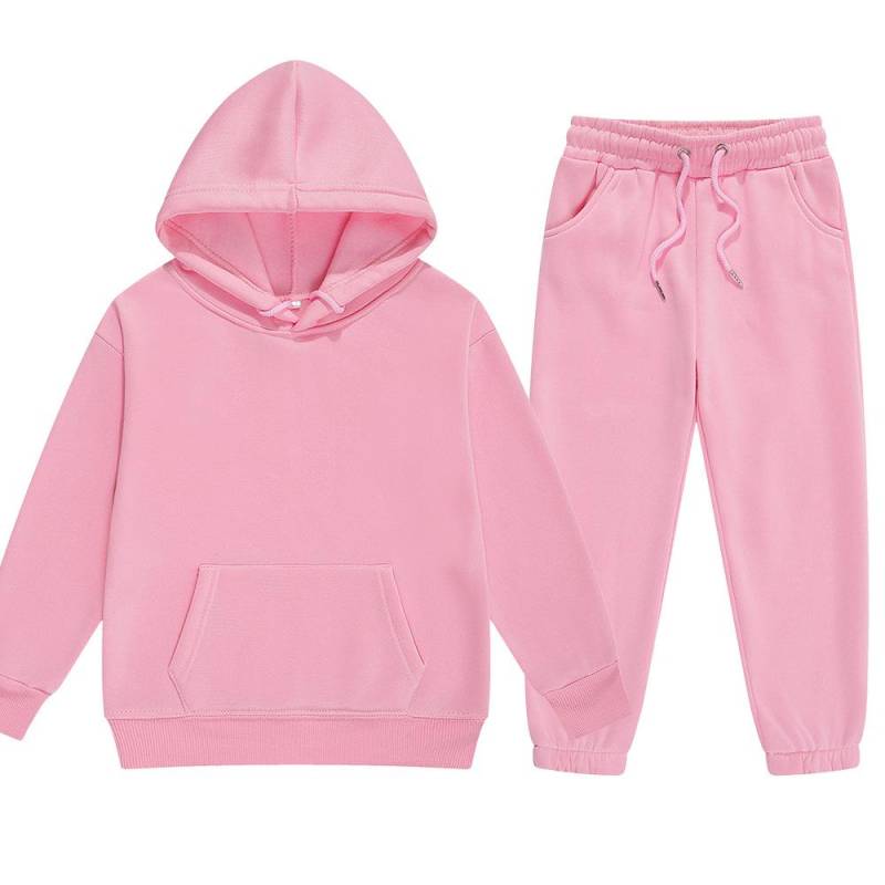 Winter Kinder Mit Kapuze Trainingsanzug Jungen Mädchen Kleidung Anzug Solide Plüsch Sweatershirt und Hosen 90 rosa von Joom DACH