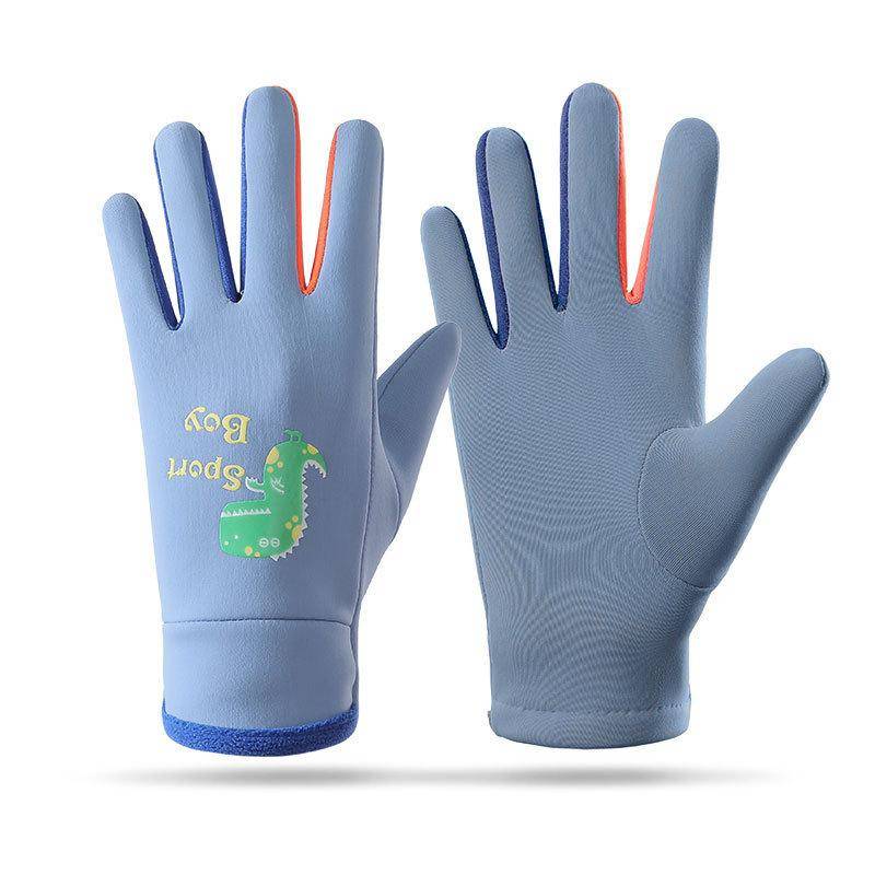 Winter Kinder Plüsch Warme Handschuhe Jungen Mädchen Kinder Outdoor Winddicht Ski Radfahren Handschuhe Leuchten Studenten Kleinkind Radfahren Fäustlinge 3-8 years old blau von Joom DACH