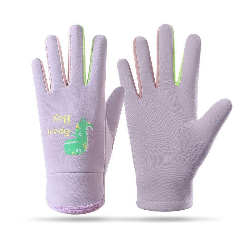 Winter Kinder Plüsch Warme Handschuhe Jungen Mädchen Kinder Outdoor Winddicht Ski Radfahren Handschuhe Leuchten Studenten Kleinkind Radfahren Fäustlinge 3-8 years old violett von Joom DACH