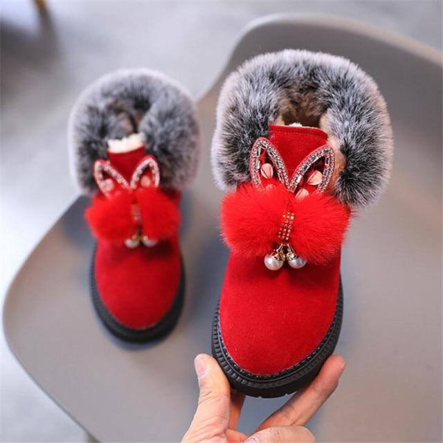 Winter Kinder Schnee Stiefel Flache Mädchen Prinzessin Baumwolle Schuhe Mode Dicke Samt Kurze Röhre Baby Stiefel 21 rot von Joom DACH