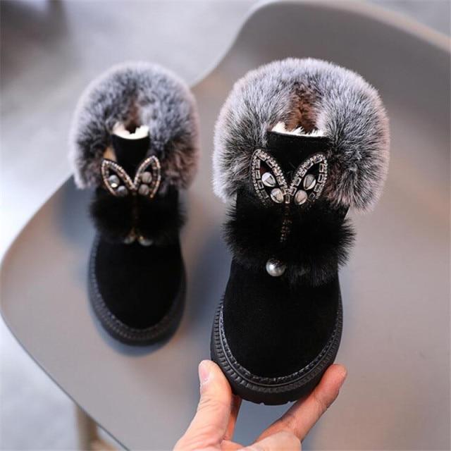 Winter Kinder Schnee Stiefel Flache Mädchen Prinzessin Baumwolle Schuhe Mode Dicke Samt Kurze Röhre Baby Stiefel 28 schwarz von Joom DACH