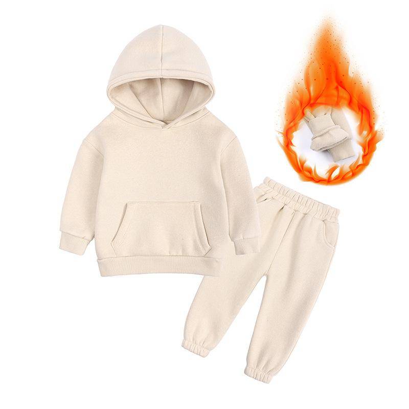 Winter Kinder Set Baumwolle Casual Fleece Verdicken Hoodie Hosen Zwei Stück Jungen Mädchen Trainingsanzug 10 12 Jahre Kinder Kleidung 110cm khaki von Joom DACH