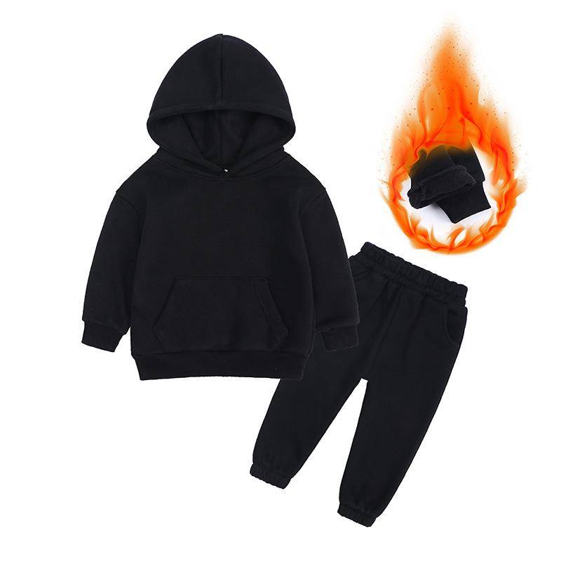 Winter Kinder Set Baumwolle Casual Fleece Verdicken Hoodie Hosen Zwei Stück Jungen Mädchen Trainingsanzug 10 12 Jahre Kinder Kleidung 120cm schwarz von Joom DACH