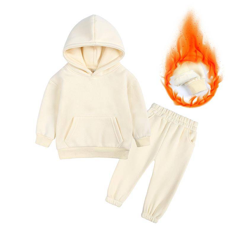 Winter Kinder Set Baumwolle Casual Fleece Verdicken Hoodie Hosen Zwei Stück Jungen Mädchen Trainingsanzug 10 12 Jahre Kinder Kleidung 130cm beige von Joom DACH