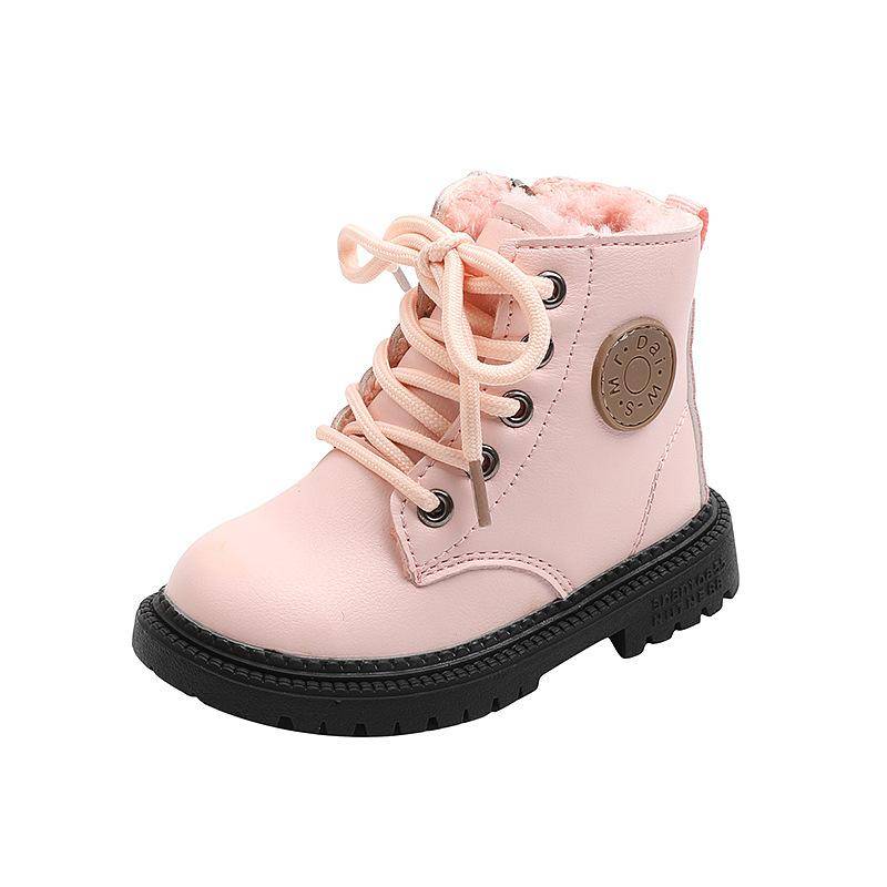 Winter Kinder Stiefel Jungen Mädchen Leder Martin Stiefel Plüsch Mode Wasserdicht Nicht-rutsch Warme Kinder Stiefel Schuhe 24 rosa von Joom DACH