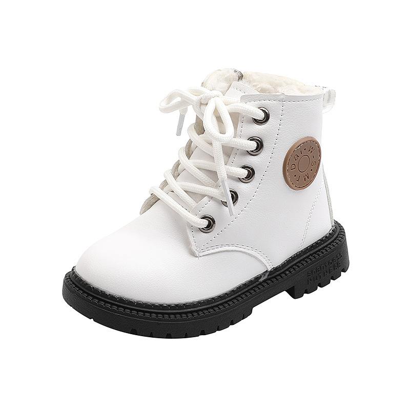 Winter Kinder Stiefel Jungen Mädchen Leder Martin Stiefel Plüsch Mode Wasserdicht Nicht-rutsch Warme Kinder Stiefel Schuhe 26 weiß von Joom DACH
