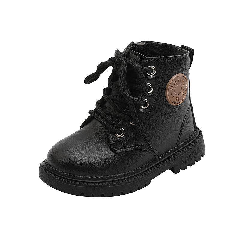 Winter Kinder Stiefel Jungen Mädchen Leder Martin Stiefel Plüsch Mode Wasserdicht Nicht-rutsch Warme Kinder Stiefel Schuhe 28 schwarz von Joom DACH