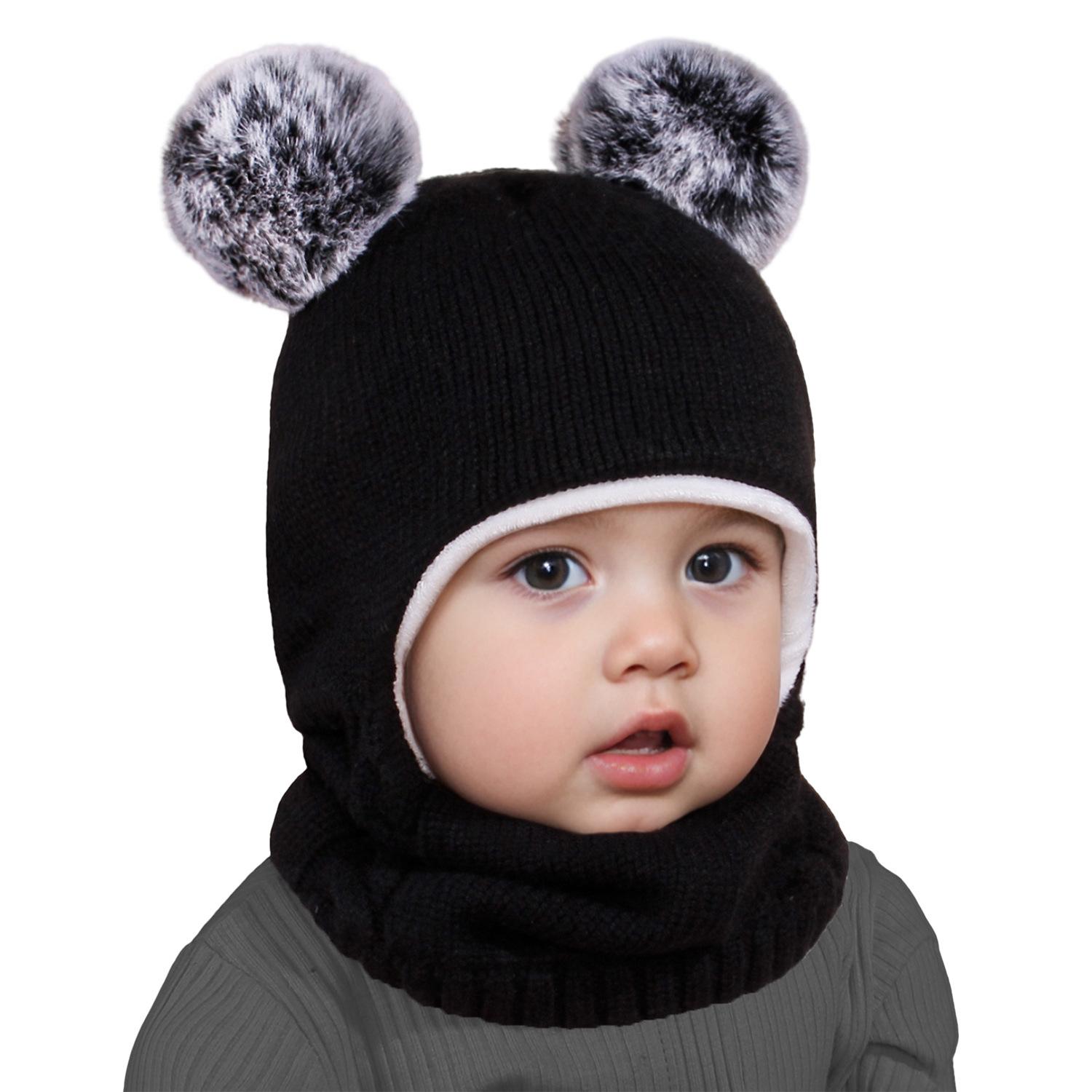 Winter Kinder Sturmhaube Mütze Doppelbommel Strickmütze für Baby Junge Mädchen Warm Dickes Fleecefutter Kinder Einteilige Mütze Schal 2-6 Years von Joom DACH