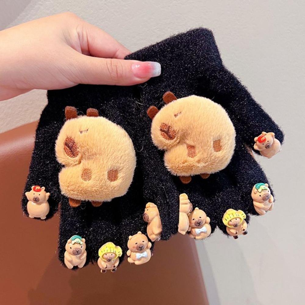 Winter Kinderhandschuhe 3D Capybara Plüschhandschuhe Fünffinger Kälteschutzhandschuhe Outdoor Dicke Warme Handschuhe Für Jungen Mädchen von Joom DACH