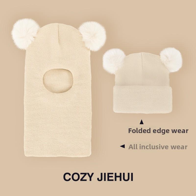 Winter Kinderhut mit integriertem Schal und Samt-Ohrenschutzabdeckung, Kopfmütze für Jungen und Mädchen, Strickgarn, Kinder-Overall von Joom DACH