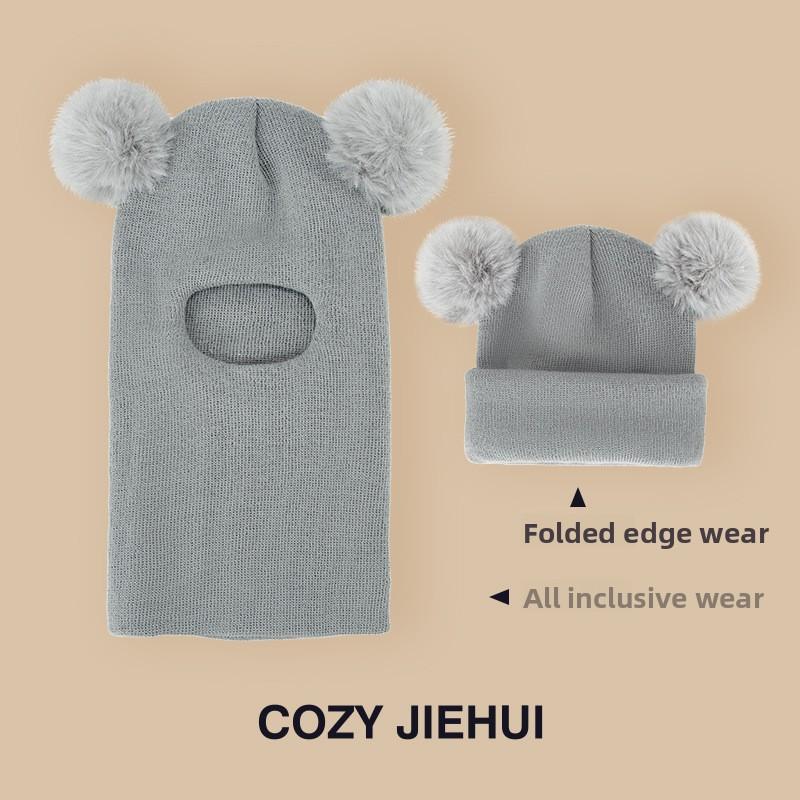 Winter Kinderhut mit integriertem Schal und Samt-Ohrenschutzabdeckung, Kopfmütze für Jungen und Mädchen, Strickgarn, Kinder-Overall von Joom DACH