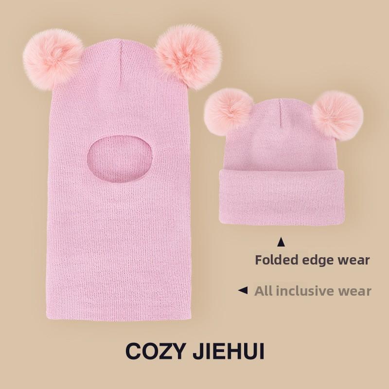 Winter Kinderhut mit integriertem Schal und Samt-Ohrenschutzabdeckung, Kopfmütze für Jungen und Mädchen, Strickgarn, Kinder-Overall von Joom DACH