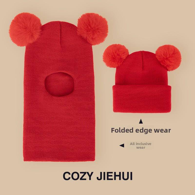 Winter Kinderhut mit integriertem Schal und Samt-Ohrenschutzabdeckung, Kopfmütze für Jungen und Mädchen, Strickgarn, Kinder-Overall von Joom DACH