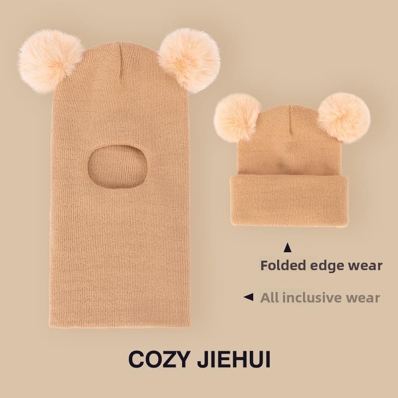 Winter Kinderhut mit integriertem Schal und Samt-Ohrenschutzabdeckung, Kopfmütze für Jungen und Mädchen, Strickgarn, Kinder-Overall von Joom DACH