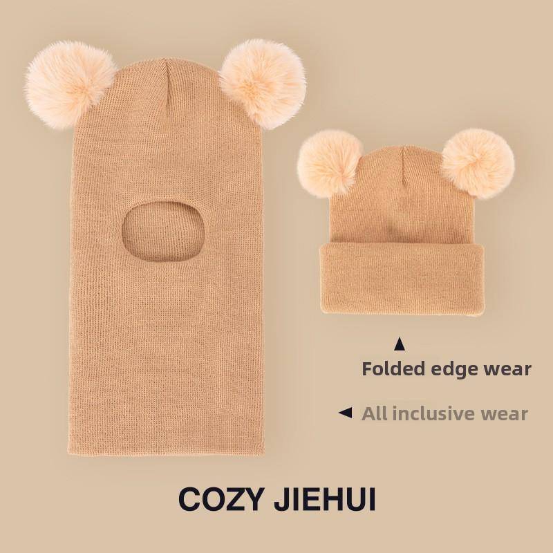 Winter Kinderhut mit integriertem Schal und Samt-Ohrenschutzabdeckung, Kopfmütze für Jungen und Mädchen, Strickgarn, Kinder-Overall von Joom DACH
